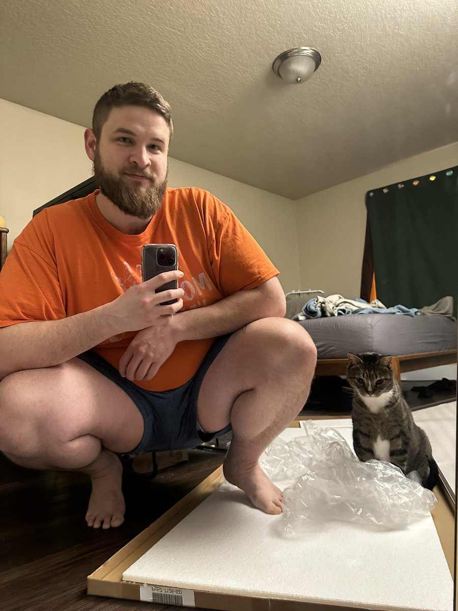 I got a full body mirror, and he got a pile of micro plastics to play in. We are both content