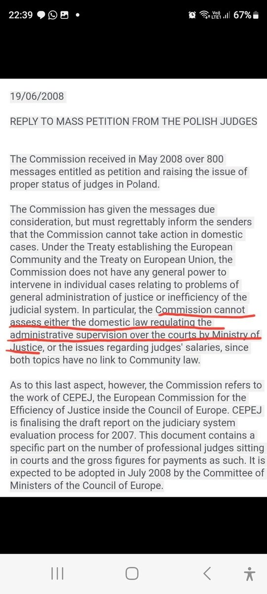 🔴Ważne informacje 👇
Przypominam za <a href="/sjkaleta/">Sebastian Kaleta</a>:
⬇️ 
Taka ciekawostka mi się przypomniała.
W 2008 roku sędziowie również apelowali do KE o interwencję w sprawie organizacji sądów w Polsce. KE odmówiła, ponieważ... 

UE nie ma kompetencji w sprawach organizacji wymiaru