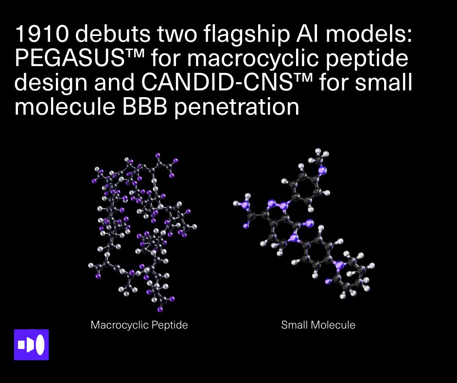 1910_ai's tweet photo. Learn more about 1910’s flagship AI models:

PEGASUS™ Featured Publication in J. Med. Chem.: https://t.co/7ZbGGob4Iz

CANDID-CNS™ Publication in JCIM: https://t.co/jD7vCBpF4Q

Read the media exclusive in GEN Edge: https://t.co/DtlPWhnaZ5 https://t.co/rMzEcXs91R