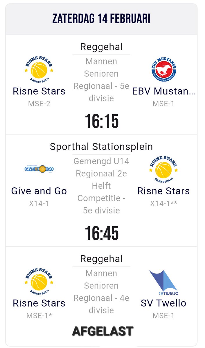 Het ingekorte 🏀🏀#RisneStars 🏀programma voor de zaterdag