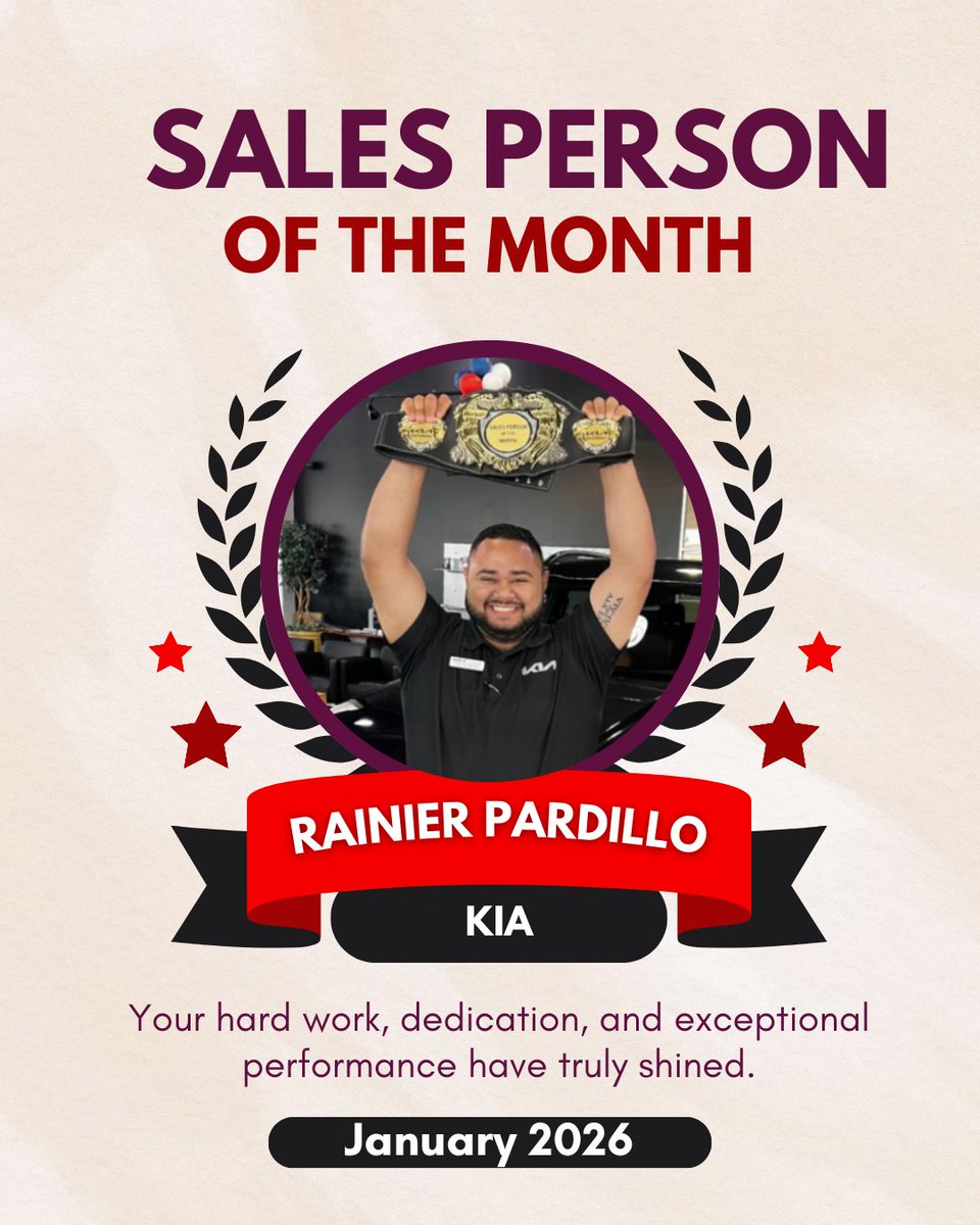 Congratulations to Beck &amp; Masten Kia’s Top Salesperson for January 2026, Rainier! 🚗🎉
Your dedication, hustle, and commitment to delivering an outstanding customer experience truly stand out. We’re proud of your hard work and strong start to the year — keep it up! 👏✨
