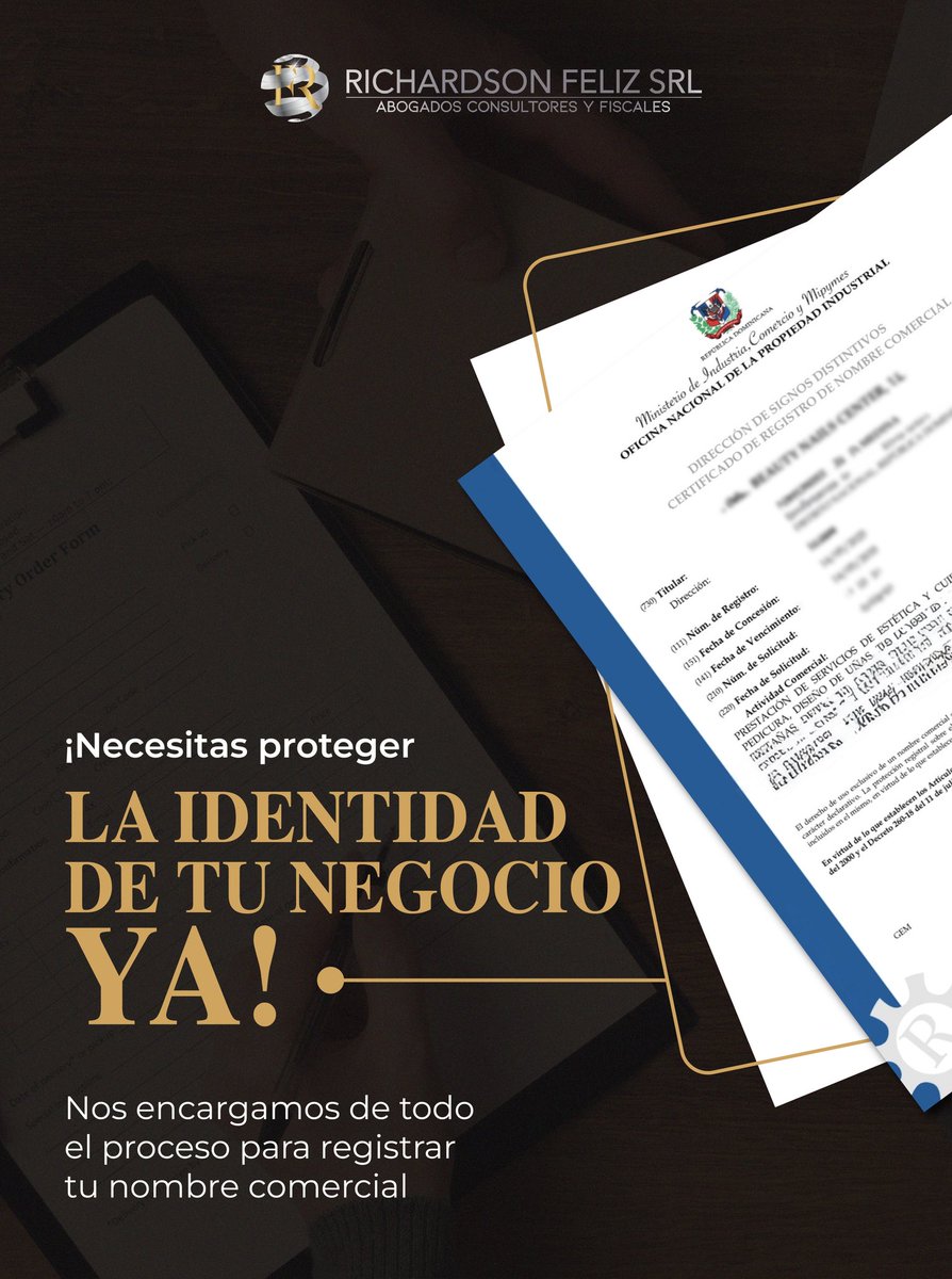 jonarichardson's tweet photo. Tu marca no es solo un nombre. Es tu reputación, tu posicionamiento y tu activo más valioso en el mercado. ⚖️

Registrar tu nombre comercial te protege legalmente, te da exclusividad y te prepara para crecer sin riesgos innecesarios. 📄🛡️ https://t.co/sOvj3WlC30