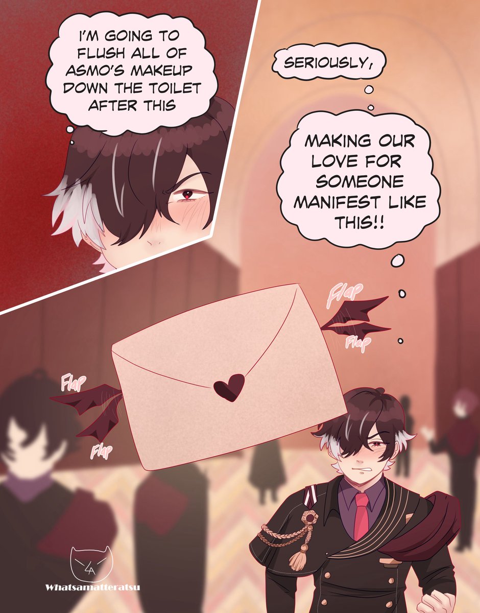 Part 1 of my Valentine’s Day comic! Asmo is being a menace to society (Belphie) 
#obeymefanart #belpholo