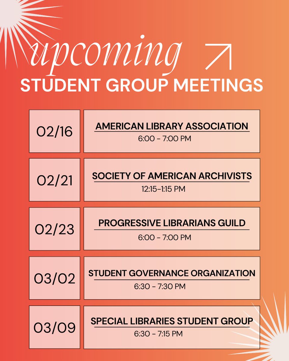 Stay tuned for what’s happening in the St. Kate’s MLIS program by attending these upcoming student group meetings. All MLIS students are welcome!

PLG - stkatesplg@stkate.edu
SLA - stkatesla@gmail.com
SAA - saa@stkate.edu
ALA - ala-students@stkate.edu
SGO - lissgo@stkate.edu