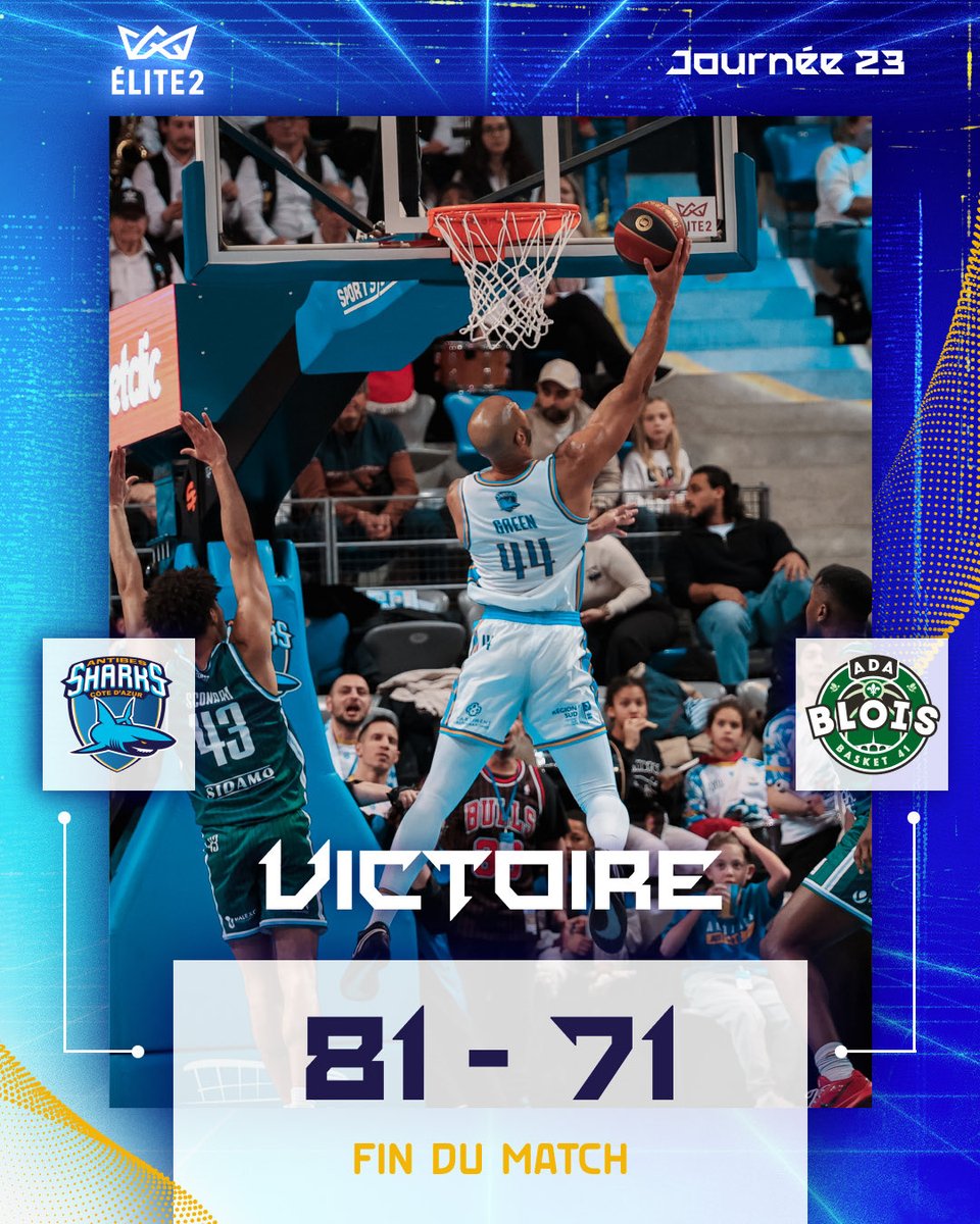 AntibesSharks's tweet photo. 𝑭𝒐𝒓 𝑺𝒖𝒖𝒖𝒓𝒆 😎
🌊 Les Requins font tomber le Dauphin de @ELITE2_officiel 🦈
🫡 Nos Sharks s’imposent ce soir dans ce match USA face à Blois, sur le score de 81/71 ✅
🔜 Dernière rencontre avant la trêve du côté d’Orléans mardi soir ✈️
#GoSharks #TechForBasketball https://t.co/DqwKDNxxps