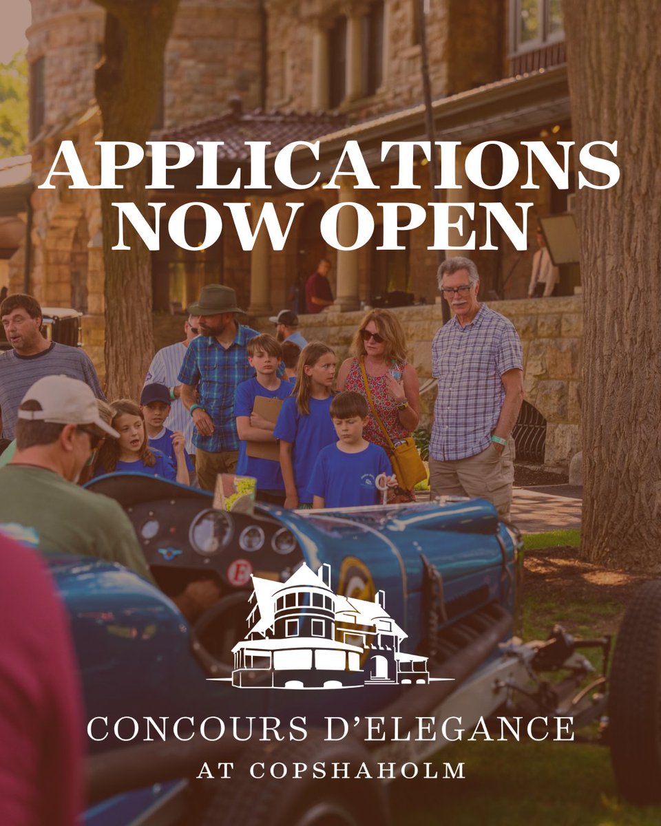 Applications are being accepted for the Concours d'Elegance at Copshaholm. You can find a complete list of details and instructions on the Concours website: concoursatcopshaholm.org/vehicleapplica…