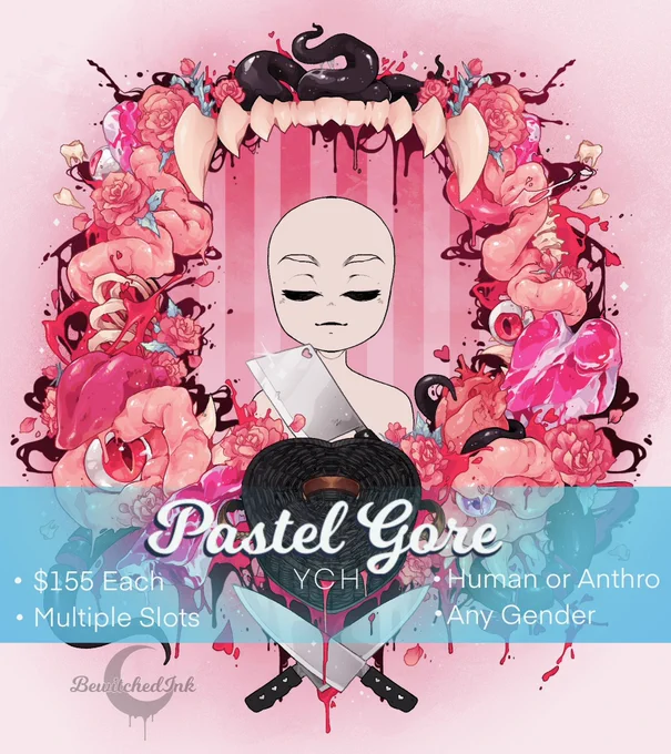 PASTEL G0RE YCH For those who want a picnic that's a bit more on the spooky side this Friday the 13th~ 155 Multi Slots Closing Fri Feb 20th Human or Anthro All genders always welcome Comment "CLAIM" for a slot R•Ts are very appreciated