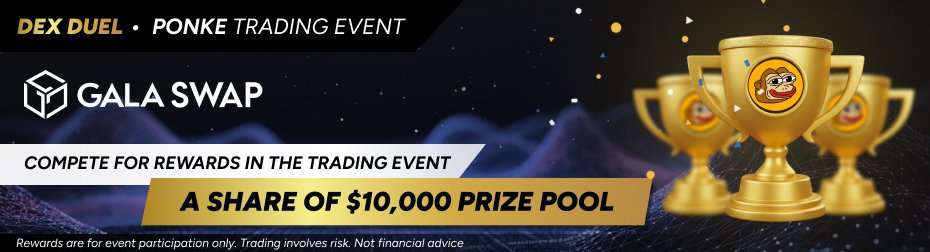 GoGalaGames's tweet image. Trade the PONKE pair GALA/GPONKE on GalaSwap and earn up to $10,000 in rewards!

Minimum $500 PONKE traded to qualify.  

links.gala.com/PONKE_GSWAP

@ponkehq 

#GalaDefi #GalaSwap