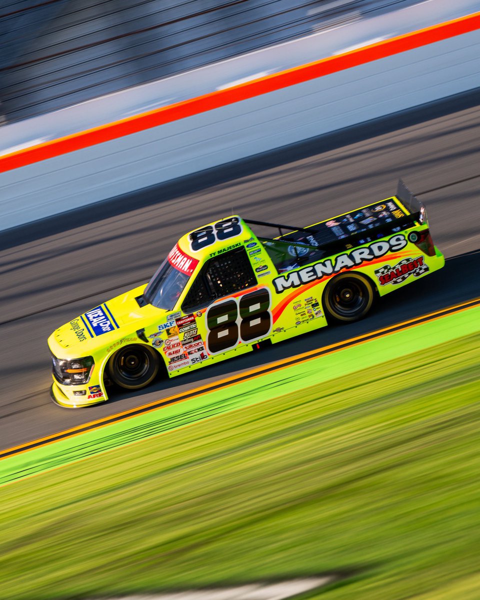 TyMajeski's tweet photo. What a way to start of 2026! Rolling from the pole tonight. Awesome to lead the field to green in the @MenardsRacing F150! 

Thank you everyone at @ThorSportRacing. It takes a team effort to sit on a speedway pole. https://t.co/Wdo62PCKp1