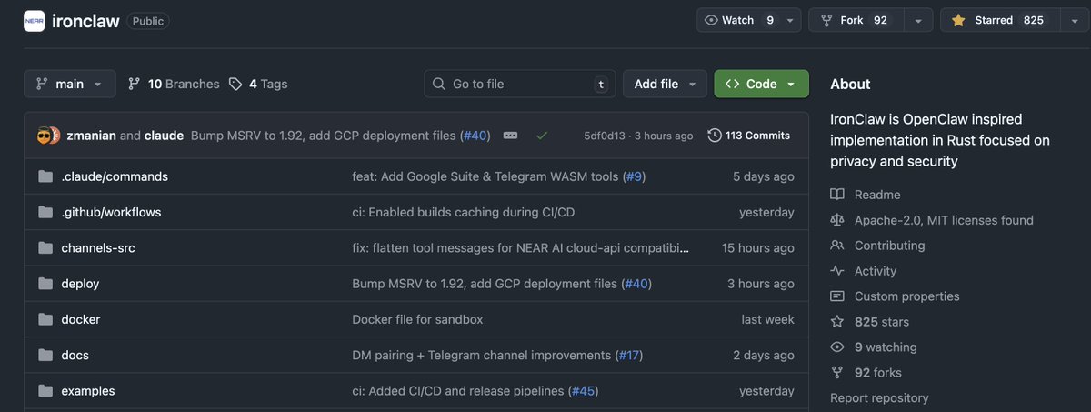 IronClaw looks very promising. I will try it this weekend. Great work <a href="/NEARProtocol/">NEAR Protocol</a> and <a href="/ilblackdragon/">Illia (root.near) (🇺🇦, ⋈)</a>.