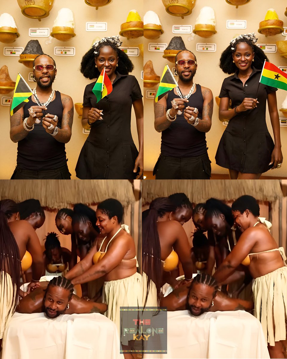 Jamaican dancehall star Popcaan is soaking in the Ghanaian experience 🇬🇭 as he receives a traditional shea butter massage at the famous Shea Butter Museum during his visit.

The Unruly Boss looked relaxed while the women performed the now viral “Kuriya Kuriya” chant made popular