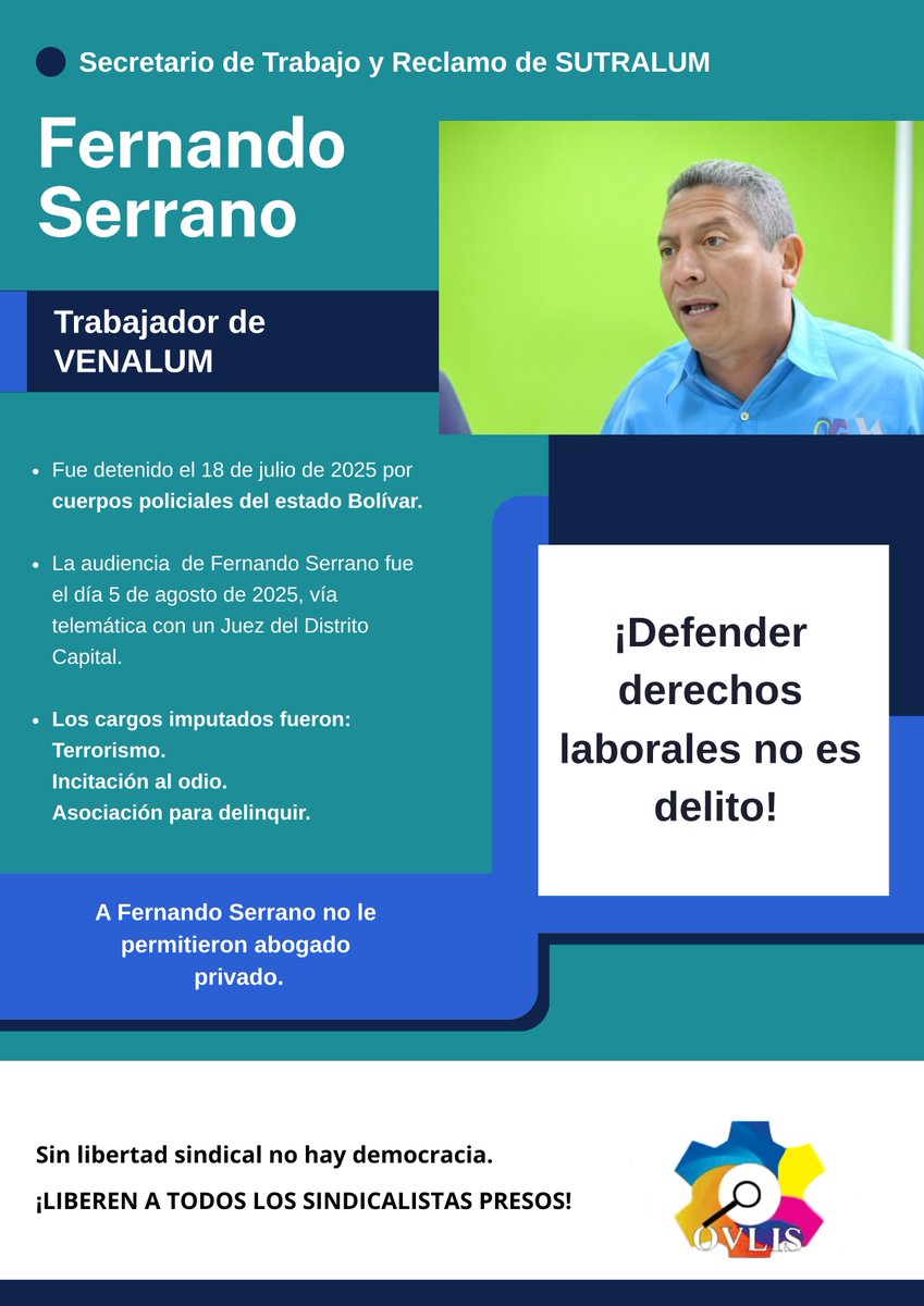 La clase obrera del estado Bolívar exigen que sus sindicalistas estén en libertad 
#liberenyaalospresospoliticos 
@iloactrav
<a href="/RafaelFreireCSA/">Rafael Freire Neto</a>
<a href="/luc_triangle/">Luc Triangle</a>
<a href="/TarekWiliamSaab/">Tarek William Saab</a>
<a href="/delcyrodriguezv/">Delcy Rodríguez</a>
<a href="/oliverroepke/">Oliver Röpke</a>