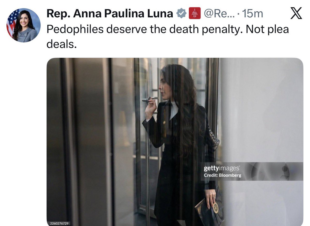 🚨🚨BREAKING🚨🚨

Anna Paulina Luna has called for the death penalty for a sitting United States President. 

This can’t be tolerated. 

Arrest <a href="/RepLuna/">Rep. Anna Paulina Luna</a>