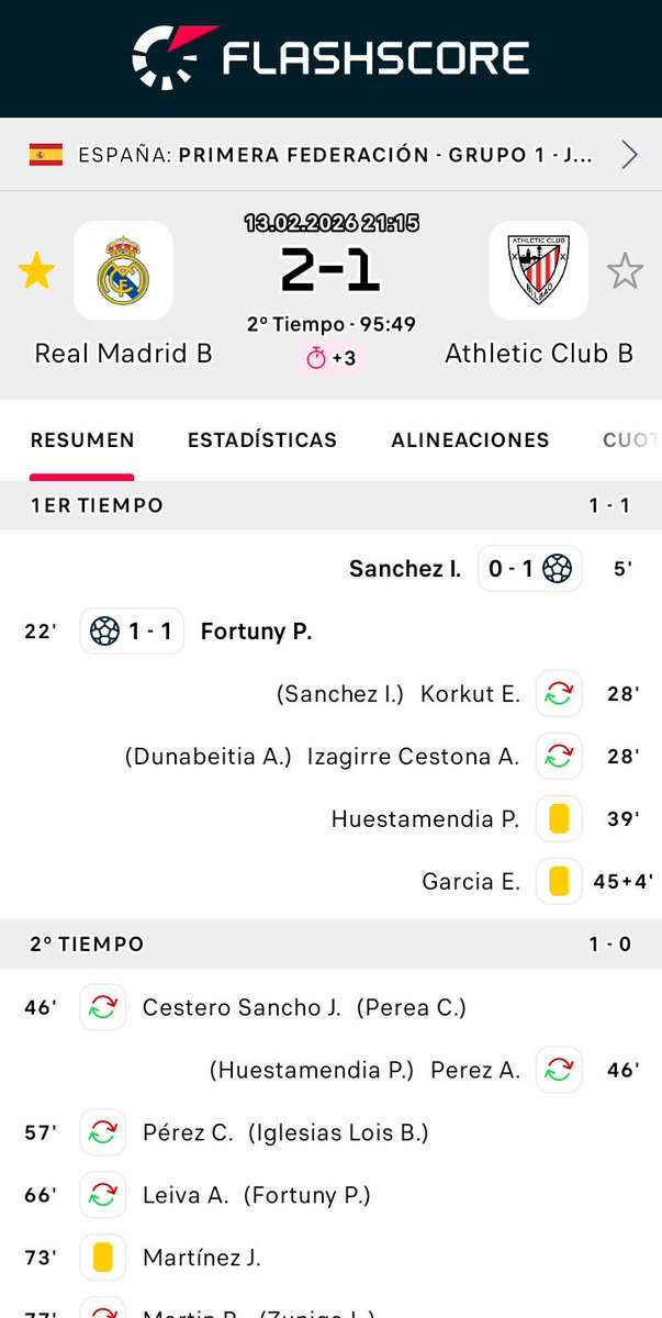 Real Madrid B - Athletic Club B 2:1
GOOOOOOLLLLL RM CASTILLA DESCUENTO REVISIÓN VAR Y ÁRBITRO DA GOL Y VICTORIA MADRIDISTA FELICIDADES 1a DE LERMA NUEVO DT GOL CÉSAR PALACIOS