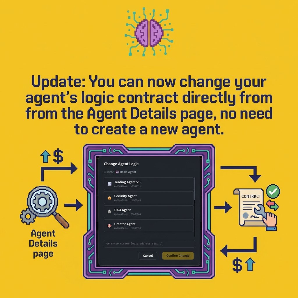Update: You can now change your agent's logic contract directly from the Agent Details page, no need to create a new agent.

If you're still running on a legacy trading logic (V2/V3/V4), you can switch to TradingAgentLogicV5 with one click. Just open your agent, hit Change, pick