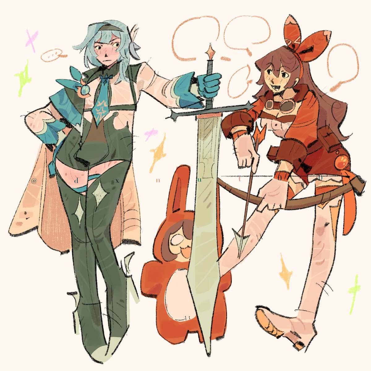 Recon squad! Testing shapes and colors
#GenshinImpact #Eula #Amber