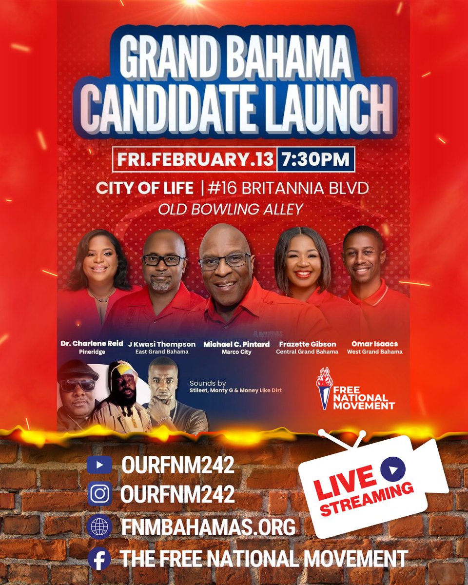 Feel the fire from wherever you are tonight! 😉

Watch our Grand Bahama Candidate Launch live on:

YouTube: youtube.com/live/rfeJdrAOR…

FB: facebook.com/events/8906071…

IG: instagram.com/ourfnm242/

FNM Website: fnmbahamas.org

Tell your family, friends, &amp; community groups! 🫡🔥