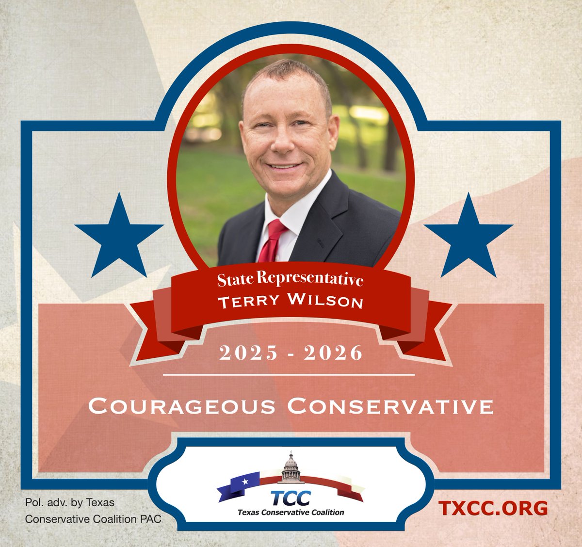 Congratulations to Representative Terry Wilson on being a 2025-2026 TCC Courageous Conservative for his outstanding voting record.