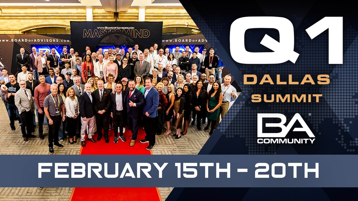 DALLAS Q1 SUMMIT @ The Ritz-Carlton, Las Colinas!

✔️ Sun: Welcome Social
✔️ Mon: Mastermind Sessions
✔️ Tue: Keynotes + BA Forums
✔️ Wed: Kevin Harrington + VIP Social
✔️ Thu: Keynotes + Synergy Spheres
✔️ Fri: Golf + Carl Gould Brunch

Join us 👉 BAInvite.com