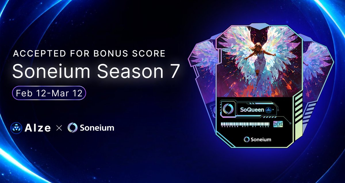 <a href="/soneium/">Soneium 💿</a> Score Season 07 is Live! 🔥 

🌠Soqueen: alze.xyz/SoQueen

📘 More about Soneium Score: portal.soneium.org/en

Alze has collaborated with Soneium officially to bring you cool NFTs with utility.
​Boost your Soneium Score with Alze x @Soneium NFT✨