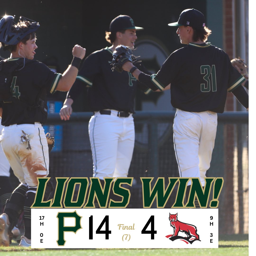 PULionsBaseball's tweet photo. LIONS WIN!

Lions take game 1 of the weekend 14-4 in 7 innings over Rhodes.

Mullinix 3-4, 2 RBI, 3 R
Few 3-5, 2B, RBI, 2 R
Dupuis 2-5, 2B, 2 RBI, 2 R
Bodoh 3-4, 2B, 5 RBI
Thompson (W, 1) 3.2 IP, 4 H, 0 R, 2 K

#golions🦁 #d3baseball https://t.co/0XzXonAhOC