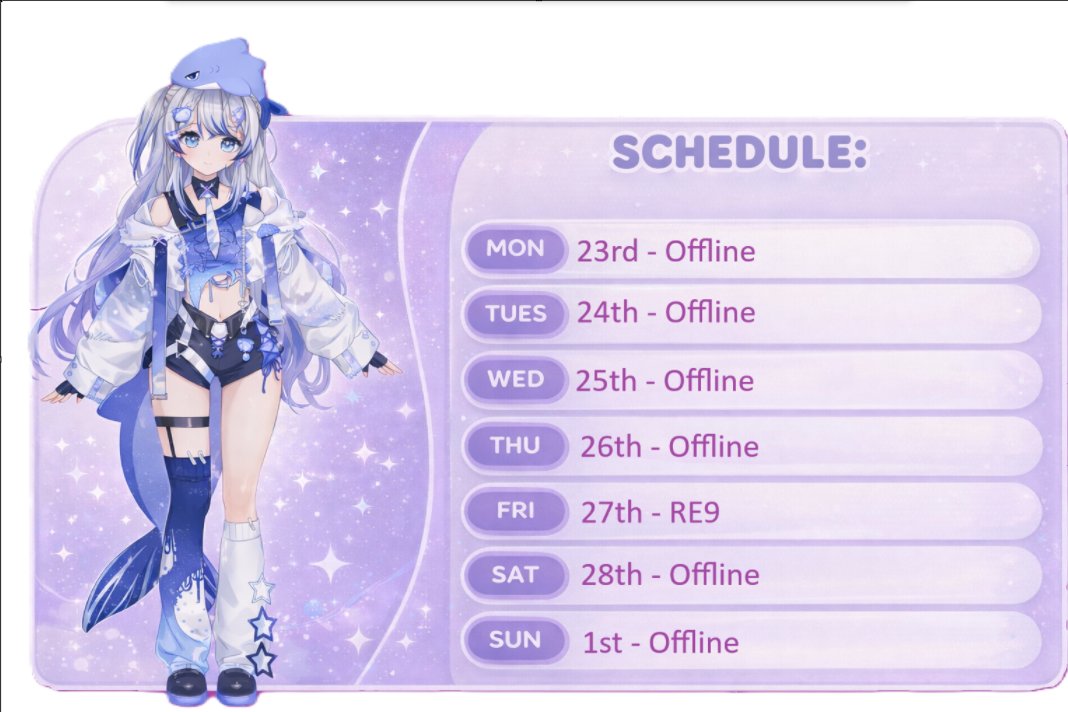 AshleyMoonVT's tweet photo. Stream Schedule's for upcoming streams check me out on https://t.co/XALYk2PTEr !!!                                                     #Vtuber素材 #TwitchStreamers #shark https://t.co/kjQFTaYEdD