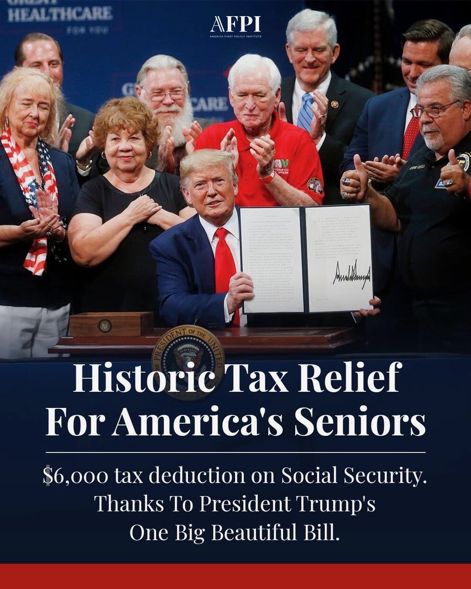 Seniors on fixed incomes have been hit hard by years of rising costs.

Now, a new $6,000 individual tax deduction for seniors delivers real relief, helping older Americans keep more of what they’ve earned.

Read more from AFPI's <a href="/jillhoman/">Jill Homan</a>: americafirstpolicy.com/issues/afpi-tr…