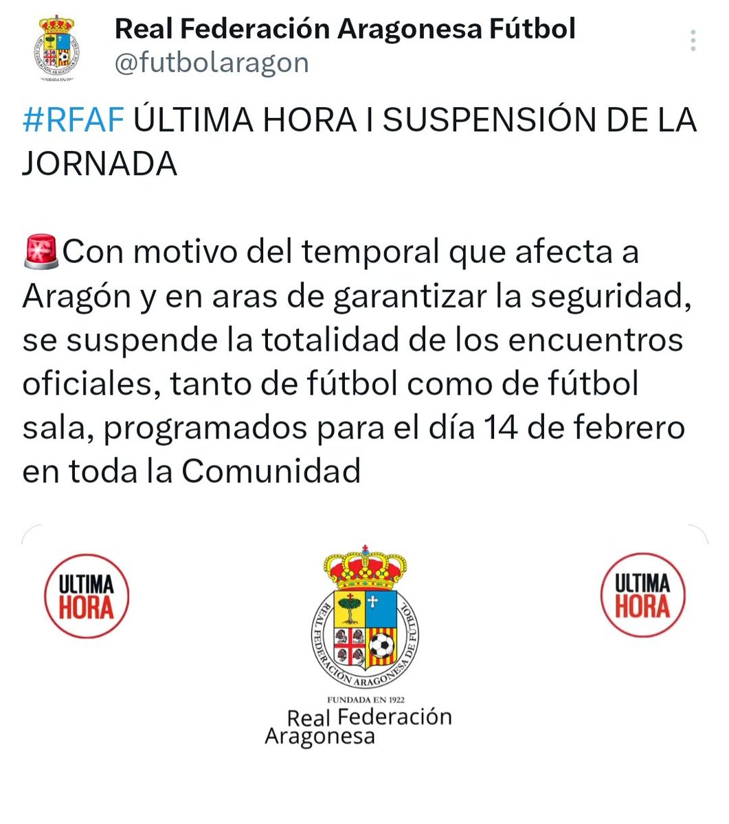 Con motivo del fuerte temporal que se espera para este sábado, queda suspendida la jornada de fútbol prevista para este día.