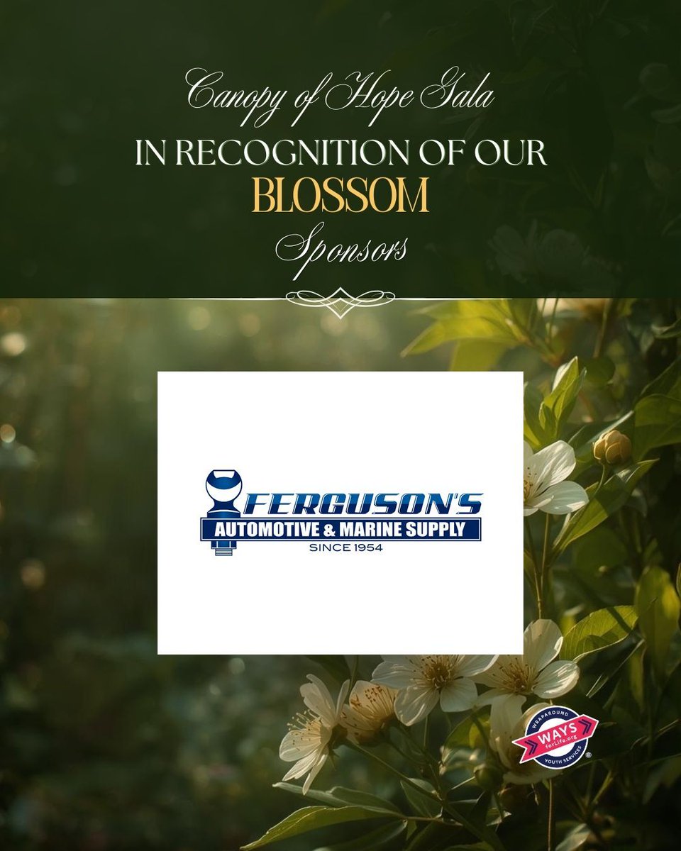 waysforlife's tweet photo. Thank you to our Blossom Sponsors for supporting the Canopy of Hope Gala and helping create opportunities for young adults.

Gala is sold out. Support WAYS through our 5K and every day at https://t.co/k9FEjsgBFo. https://t.co/3pfMcA1qVu