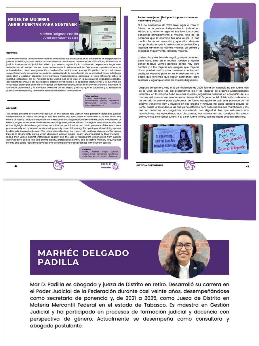 Continuamos con los artículos de la revista JusticiA en FemeninA  que nos presenta <a href="/amjuzgadoras/">amjuzgadoras</a> 

El día de hoy la Jueza <a href="/mardpadilla/">Mar D. Padilla</a> nos comparte REDES DE MUJERES: ABRIR PUERTAS PARA SOSTENER. 

La Jueza nos hace conscientes de cómo funciona una verdadera red de apoyo entre