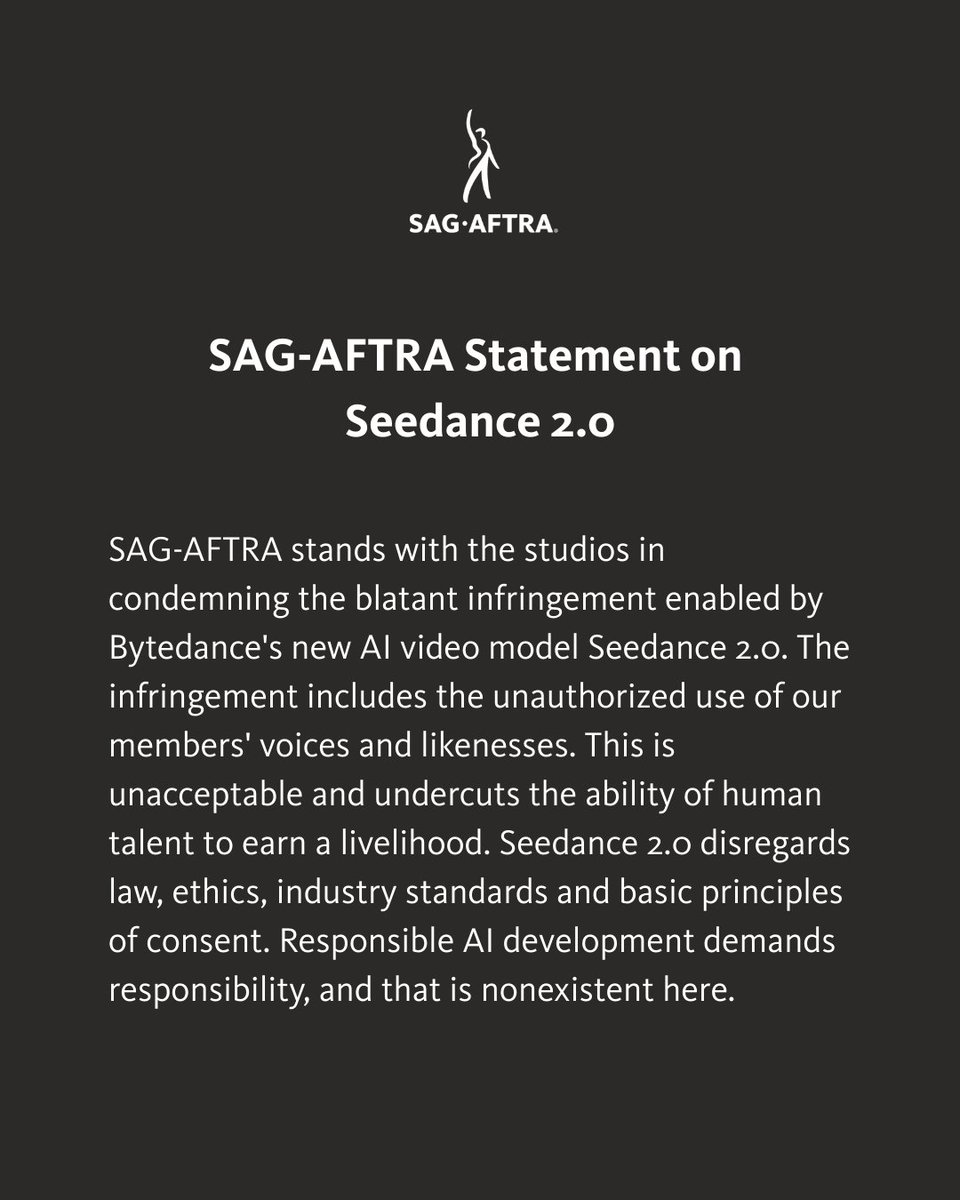 SAG-AFTRA Statement on Seedance 2.0.