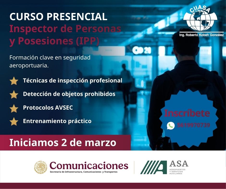 ASAMexico_mx's tweet image. #Curso Presencial: Inspector de Personas y Posesiones (IPP) Forma parte del personal especializado en #seguridad aeroportuaria, con una #capacitación enfocada en estándares y protocolos AVSEC. #ASA