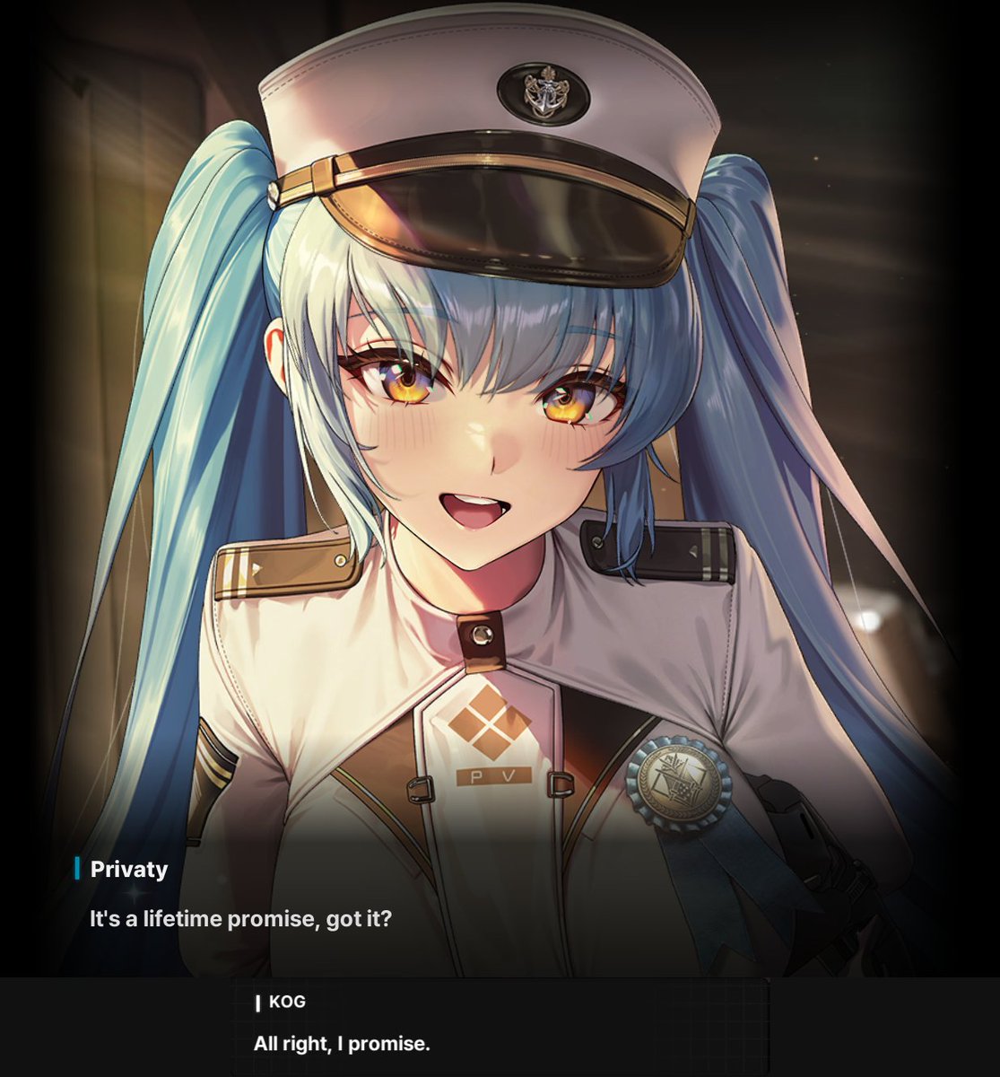 It's kinda crazy how Privaty got us to basically marry her in her Favorite Item story.
We made a promise to be there for her for the rest of our lives. Blue women just keep on winning.