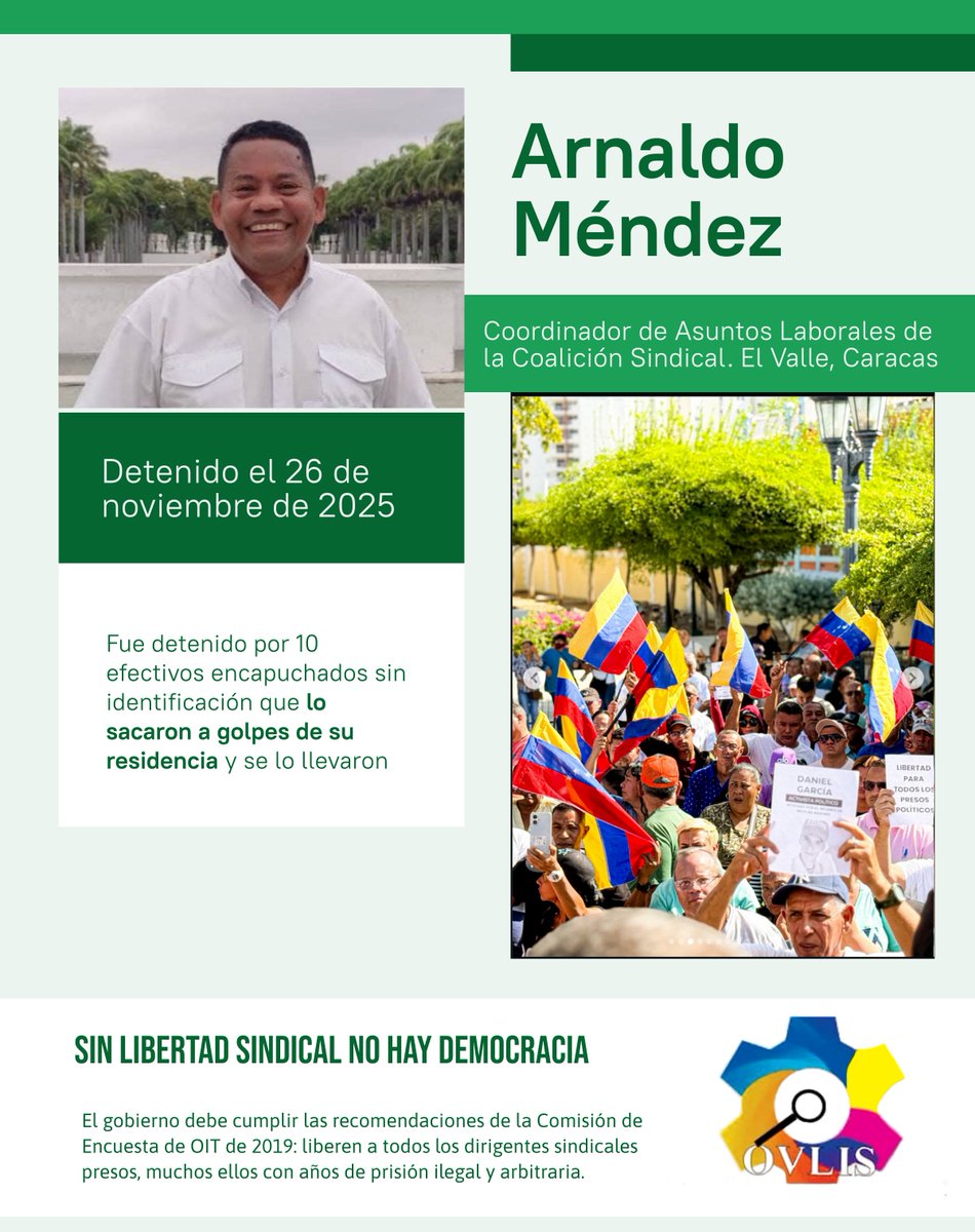 Un luchador sindical que debe volver a las calles
#LibertadParaTodosLosPresosPoliticos 
@iloactrav
<a href="/RafaelFreireCSA/">Rafael Freire Neto</a>
<a href="/luc_triangle/">Luc Triangle</a>
<a href="/TarekWiliamSaab/">Tarek William Saab</a>
<a href="/delcyrodriguezv/">Delcy Rodríguez</a>
<a href="/oliverroepke/">Oliver Röpke</a>