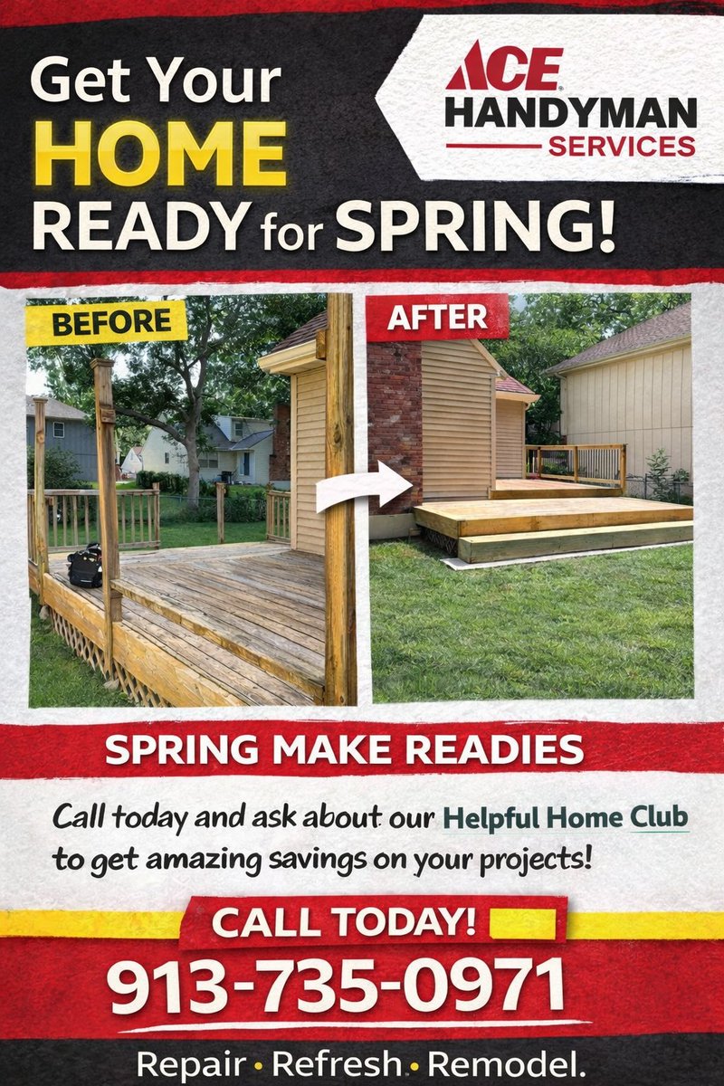 AHSJoCo's tweet photo. 🌷 Spring Is Here — Let’s Get That Deck Ready! 🌷

There’s nothing better than enjoying a beautiful Kansas City spring from your own backyard. ☀️ And if your deck has seen better days, we’ve got you covered!

Daniel, Paul, and Chris LOVE tackling deck repairs and upgrades.... https://t.co/Pqjjd7YZnm
