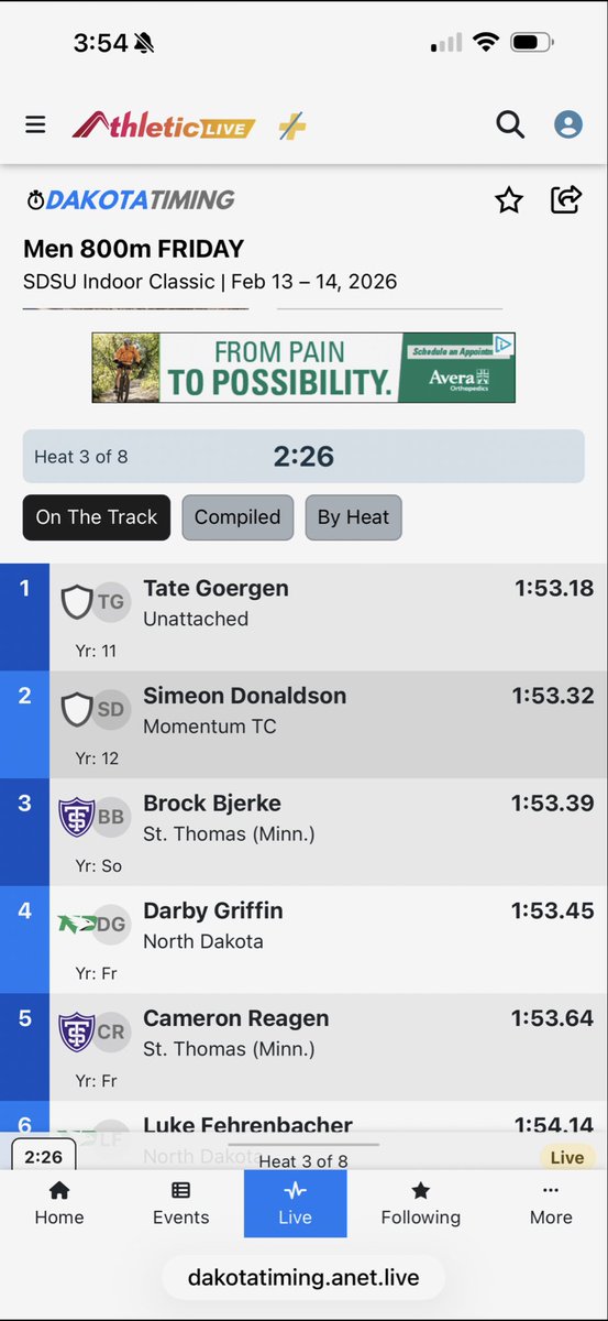 tate_goerg1's tweet photo. New indoor PR at SDSU classic 1:53:18 https://t.co/N648skaM8J