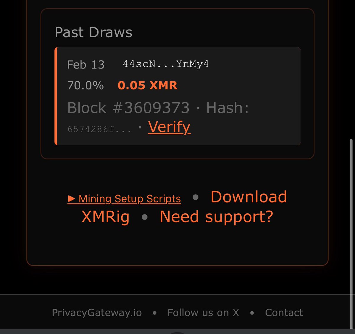 First lottery in the pool!! congratulations to the miner who won! 🙌

Try the pool, we raffle every Friday!

privacygateway.io/mining-pool