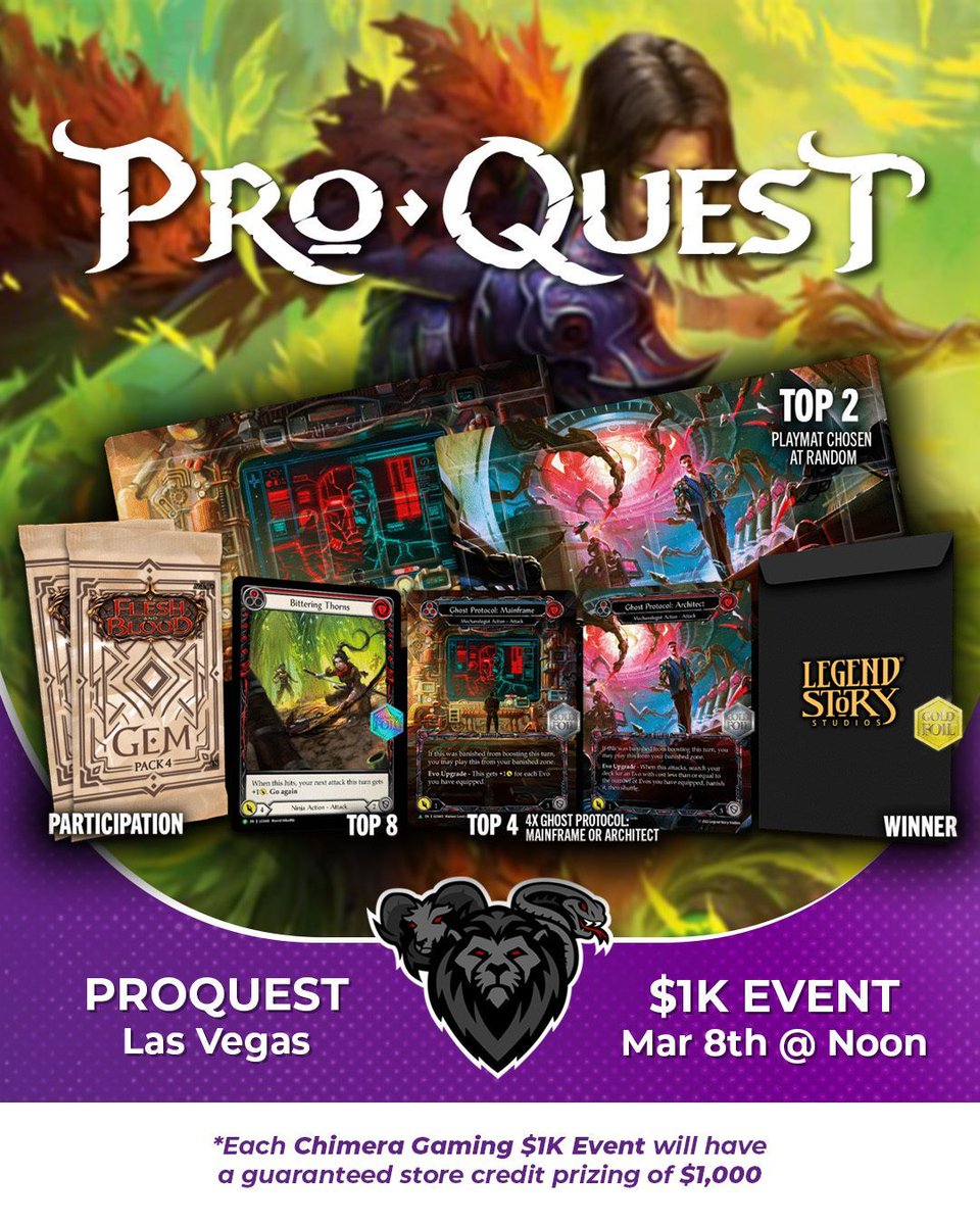 ⚔️We’re hosting Pro Quest: Las Vegas on Sunday, March 8th at Noon!⚔️

🎟️ Secure your ticket early for a shot at exclusive promos and the chance to earn your Pro Tour invite. High stakes, high-level play, don’t miss it. 

Event tickets here!: buff.ly/3qjokbn

#FABProQuest