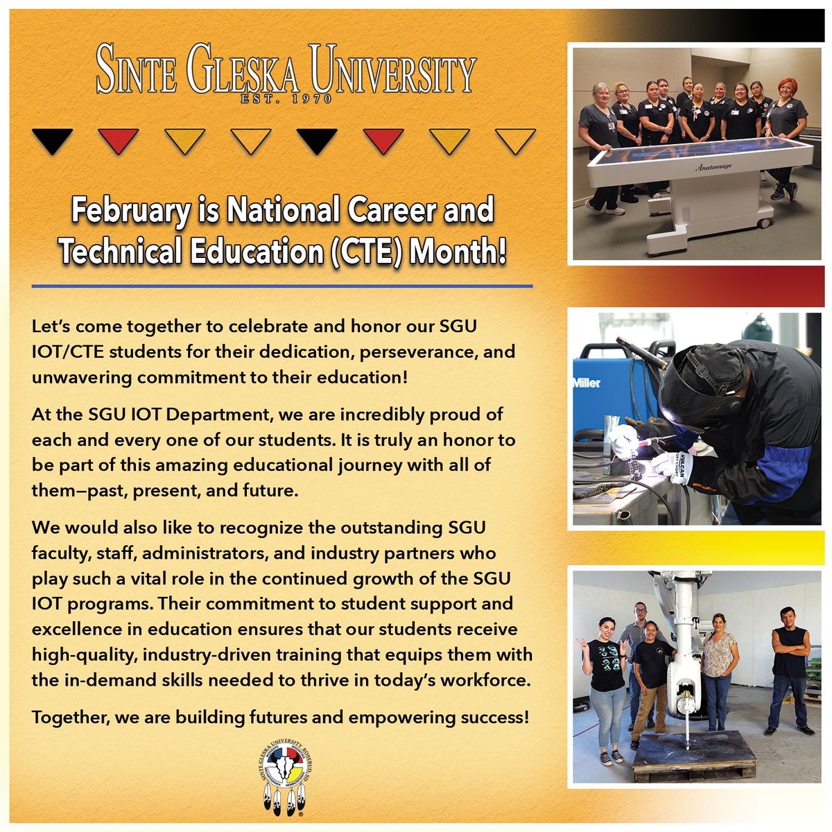 ✨February is National Career and Technical Education (CTE) Month!✨Here, we've featured our Nursing, Welding, and Additive Manufacturing programs. Check out our our Institute of Technologies program! Call (605) 856-8191 for more info!👩‍🎓🧑‍🎓