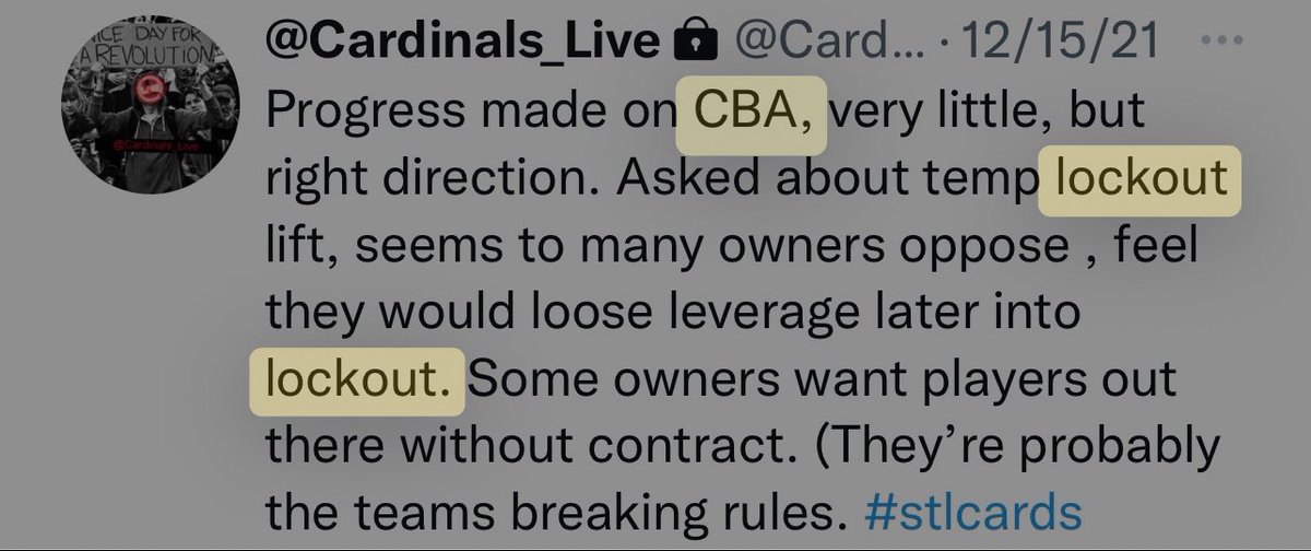 Cardinals_live's tweet photo. Ding Ding! @MLBaseball_Live has no firsthand sources. The Athletic reported most of this yesterday. 

He used to use this handle. Back in 21 during the last lockout, he deleted dozens of tweets claiming he had sources close the #STLCards owners. 

Why? He got it all wrong. https://t.co/v16kU8JfsA