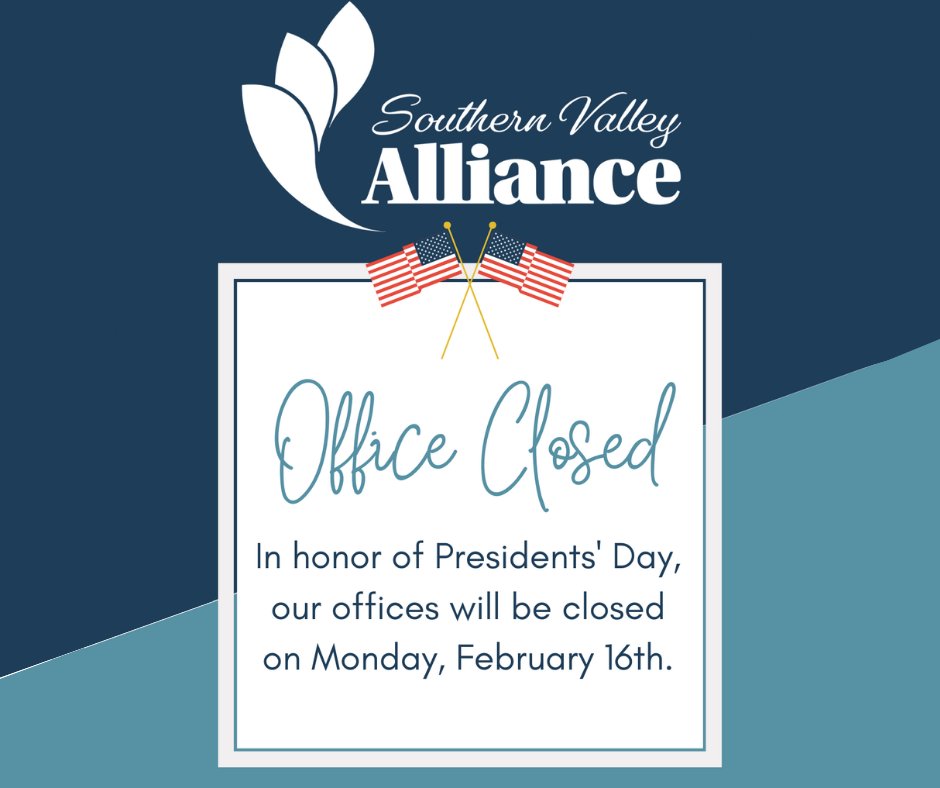 In observance of President's Day Southern Valley Alliance is closed today, February 16. Our crisis line is, as always, open for support (952) 873-4214!