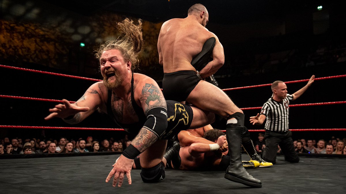 NXTUK_Legacy's tweet photo. Feb. 13, 2020:
At York Barbican, #NXTUK Tag Team Champions @WolfgangYoung & @m_coffey90 defeated #DannyBurch & @_starDESTROYER in a non-title match.
Afterwards, @UNBESIEGBAR_ZAR confronted @Joe_Coffey but was attacked by all three of the #Gallus boys.
📸 WWE https://t.co/4r7SL9qMt5