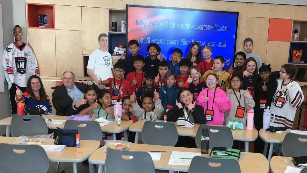 camtaitspeaking's tweet photo. Another meaningful morning at Rogers Place — this time with the bright and energetic Grade 5 class from Father Michael Mireau School.
Sharing stories in a place built on determination and heart always feels special.
#camtaitspeaking
#yeg 
#fathermichaelmireau https://t.co/MhLFM97ZNY