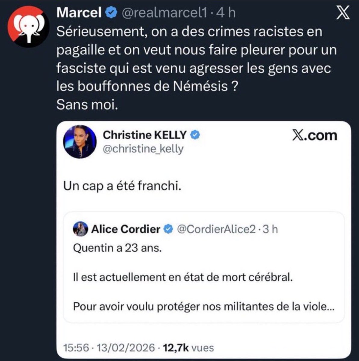 Comprendpas2's tweet image. Un étudiant en maths non-violent, tabassé à mort par 30-40 de tes rats d’extrême gauche antifas cagoulés, gants coqués, coups de pied dans la tronche au sol jusqu’à ce que le cerveau lâche et ta réponse ? « Fasciste venu agresser » T’es le genre de salopard qui aurait liké les…