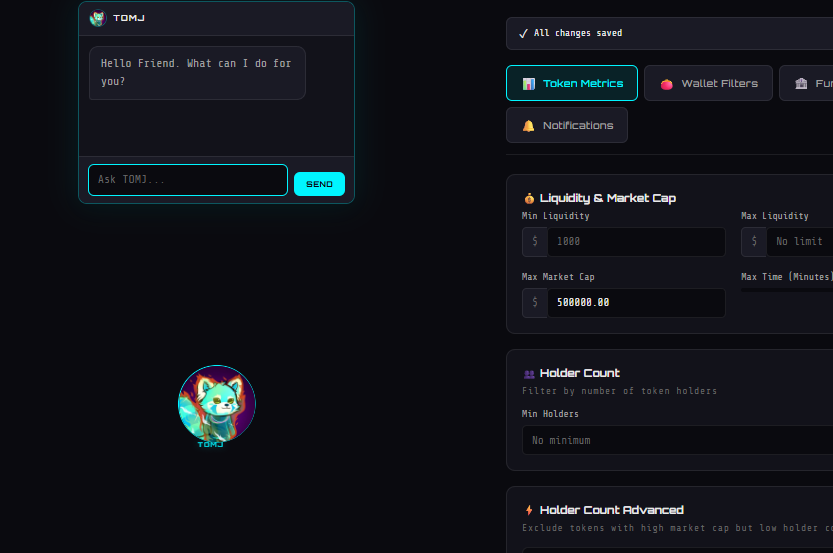 Update to webapp.  

TOMJ agent added to engage with and answer any user questions regarding the preferred settings to use, what any setting accomplishes, or general questions about the space.