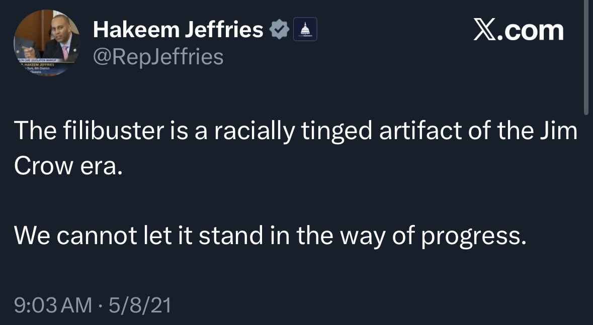 C_3C_3's tweet image. You heard Hakeem!

The filibuster is racist. 

Nuke the filibuster and pass the SAVE ACT!