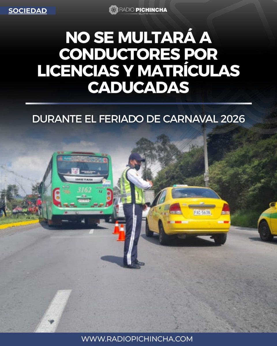 👥#SOCIEDAD | Durante el feriado de Carnaval, las autoridades de tránsito mantendrán la prórroga para licencias y matrículas vencidas debido a la intervención de la ANT, por lo que no se impondrán multas por caducidad. Sin embargo, se conservarán los controles y sanciones por