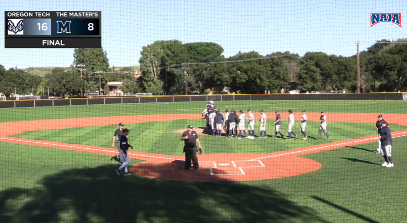 PNW_CBR's tweet photo. #NAIABall Final (G1 of DH)
Oregon Tech 16, The Master's 8

Marcos Ulloa-Ford: final 2.1 IP, 0 R, K
Aiden Corkery: 1-5, 2B, 4 RBI, SB
Andrew Sharp: 2-3, 2 RBI
Cal Pickhardt: 2-3, RBI, 2 R, 2 BB https://t.co/DcyCdZUY0A