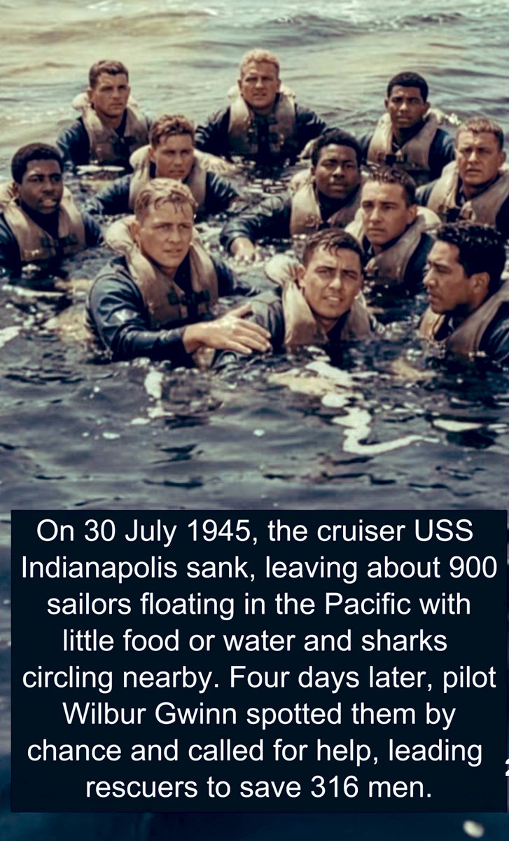 It must have been agonizing for the survivors to watch as sharks took men one by one until rescuers came for the remaining men..
#WW2 #Survival #Heroes