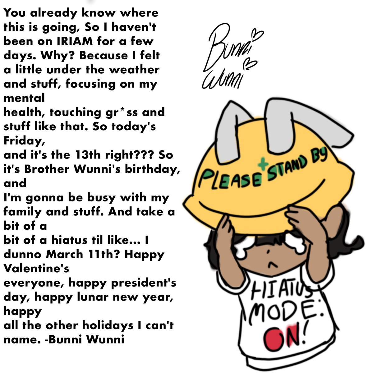 Going on Hiatus for a few, I'll miss you guys 👋👋